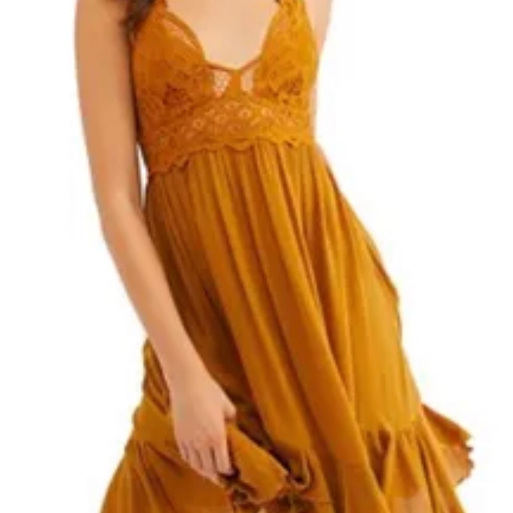 Free People Mustard Lace Mini Dress